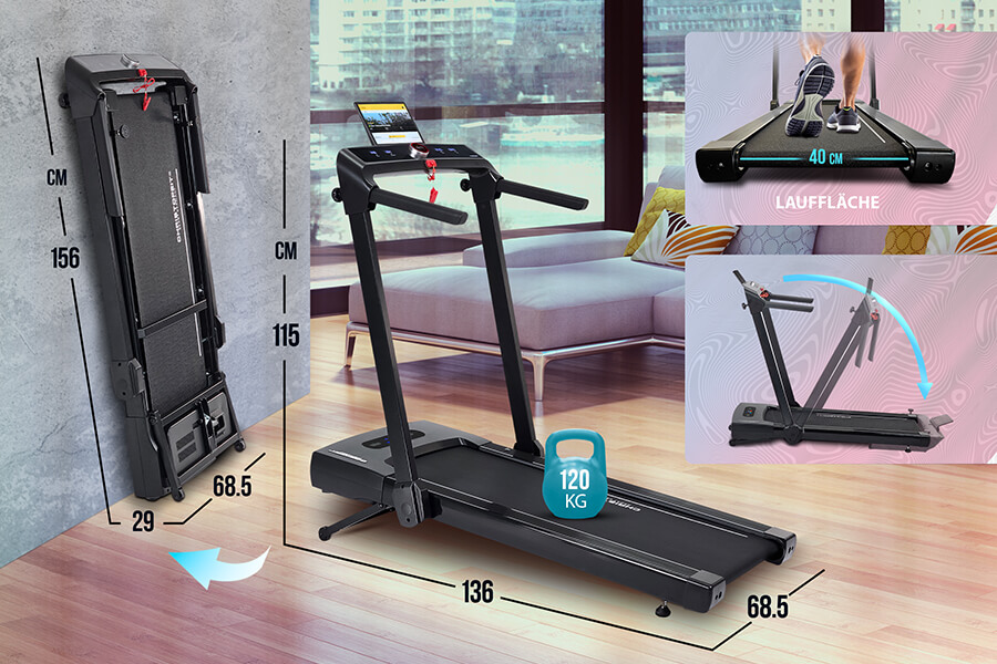 Laufband 2in1 schwarz: Großes Training, kleiner Platzbedarf